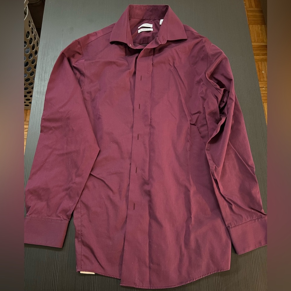 Calvin Klein Burgundy long sleeve button down shirt